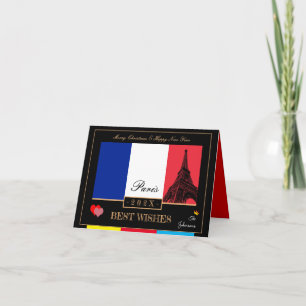 2023 Frans Flag & Eiffel Happy Nieuwjaar, Frankrij Kaart
