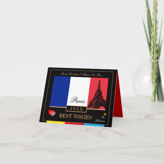 2023 Franse Vlag & Eiffeltoren Gelukkig Nieuwjaar, Kaart (Voorkant)