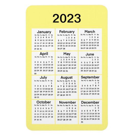 2023 Geel mini Calendar Magnet Magneet (Verticaal)