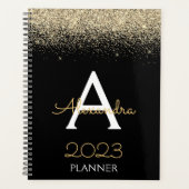 2023 Gold Black Glitter Monogram Modern Luxury Planner (Voorkant)