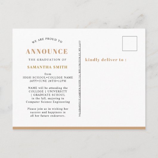 2023 Gold Modern Script Simple Photo Afstuderen Aankondigingskaart (Achterkant)
