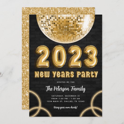 2023 Gold New Years Party Invitation Kaart (Voorkant / Achterkant)