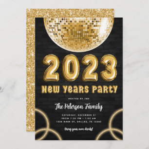 2023 Gold New Years Party Invitation Kaart
