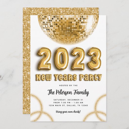 2023 Gold New Years Party Invitation Kaart (Voorkant / Achterkant)