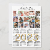 2023 Gold Script Calendar Photo Collage Modern Feestdagenkaart (Voorkant)