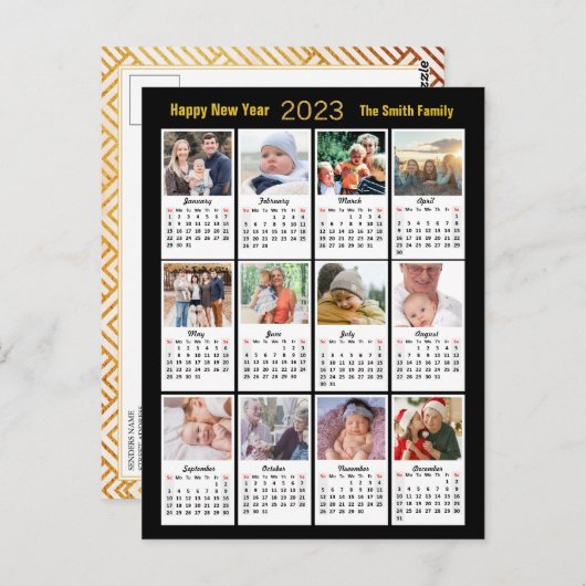 2023 Gold Script Modern Family 12 Fotokalender Briefkaart (Voorkant / Achterkant)