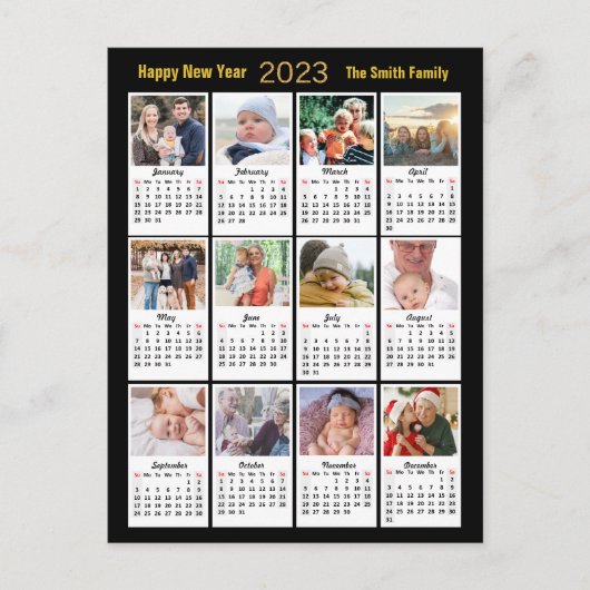 2023 Gold Script Modern Family 12 Fotokalender Briefkaart (Voorkant)