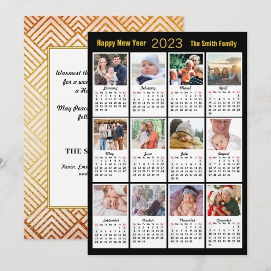 2023 Gold Script Modern Family 12 Fotokalender Feestdagenkaart (Voorkant / Achterkant)