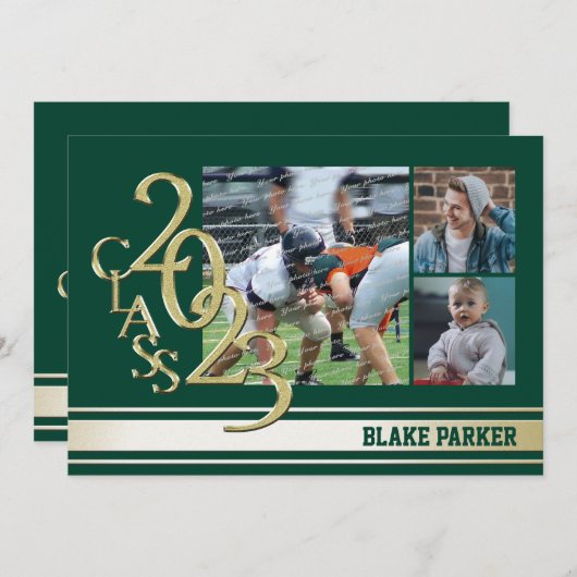 2023 Gold Varsity Stripe Afstuderen Tri Photo Gree Kaart (Voorkant / Achterkant)