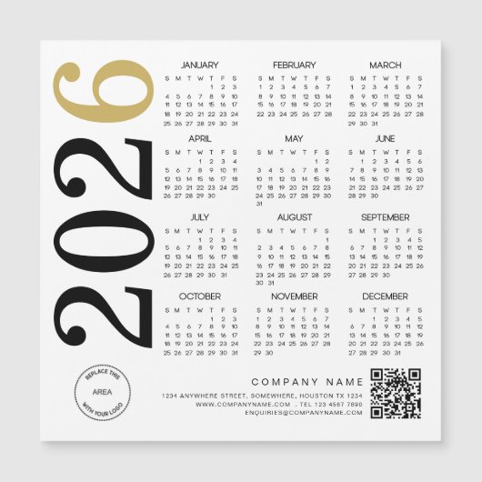 2023 Gold White Calendar Logo QR Code Business (Voorkant)