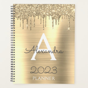 2023 Gouden Glitter Moderne Monogram Planner