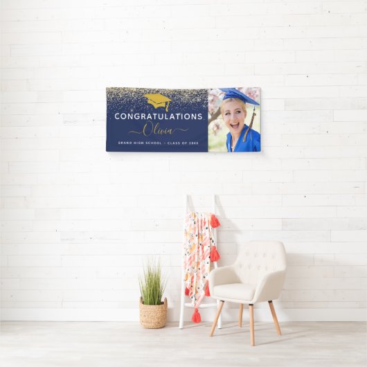 2023 Graduation Glitter Navy Blue Gold Spandoek (Insitu)