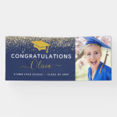 2023 Graduation Glitter Navy Blue Gold Spandoek (Horizontaal)