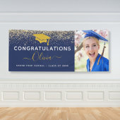 2023 Graduation Glitter Navy Blue Gold Spandoek