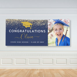 2023 Graduation Glitter Navy Blue Gold Spandoek