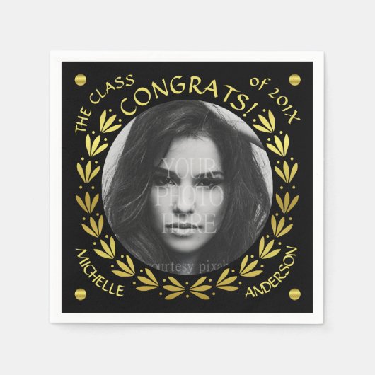 2023 Graduation Party Gold Black Laurel Wreath Servetten (Voorkant)