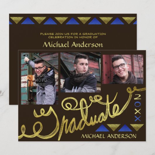 2023 Graduation Party Gold Typografie Moderne foto Kaart (Voorkant / Achterkant)