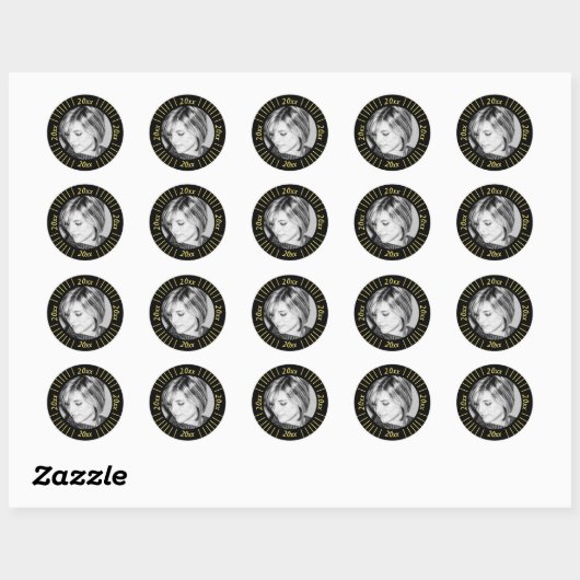 2023 Graduation Party Photo Black Gold Mod Stripes Ronde Sticker (Vel)