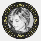 2023 Graduation Party Photo Black Gold Mod Stripes Ronde Sticker (Voorkant)