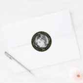 2023 Graduation Party Photo Black Gold Mod Stripes Ronde Sticker (Envelop)