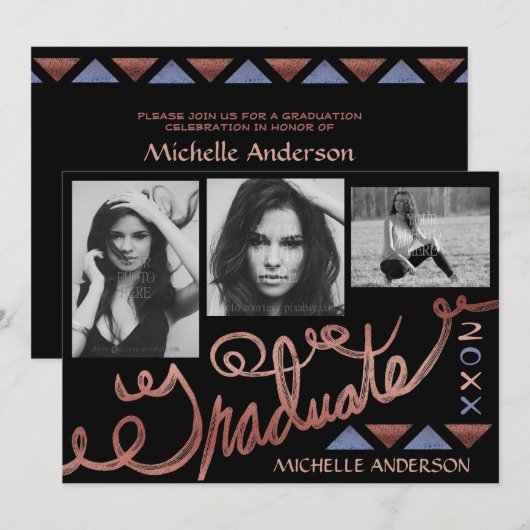 2023 Graduation Party Roos Gold Typografie Kaart (Voorkant / Achterkant)