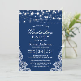 2023 Graduation Party String Lights Lace Navy Blue Kaart