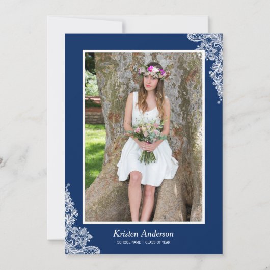 2023 Graduation Party String Lights Lace Navy Blue Kaart (Achterkant)