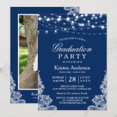2023 Graduation Party String Lights Lace Navy Blue Kaart (Voorkant / Achterkant)