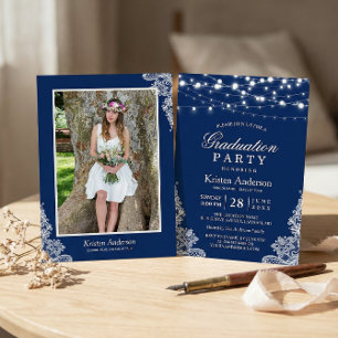 2023 Graduation Party String Lights Lace Navy Blue Kaart