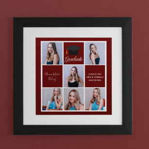 2023 Graduation Red Senior Portrait Photo Collage Poster