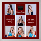 2023 Graduation Red Senior Portrait Photo Collage Poster (Voorkant)
