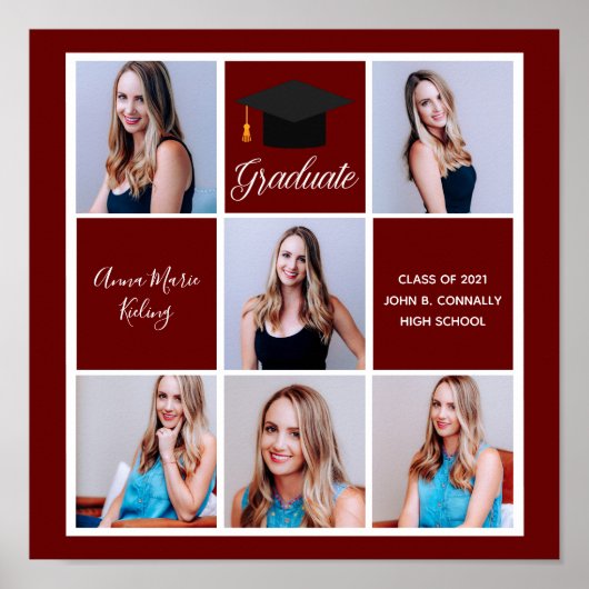 2023 Graduation Red Senior Portrait Photo Collage Poster (Voorkant)