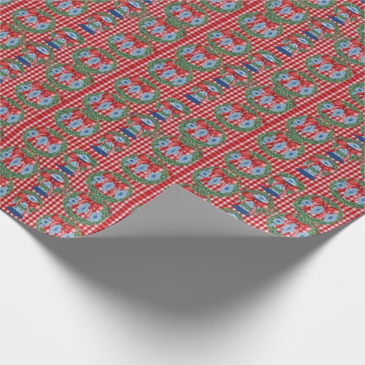 2023 Groene Rode Ginger Jars Gingham Cadeaupapier (Hoek)