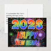 2023 HAPPY NIEUW JAAR!, kleurrijk Fireworks-patroo Briefkaart (Voorkant / Achterkant)