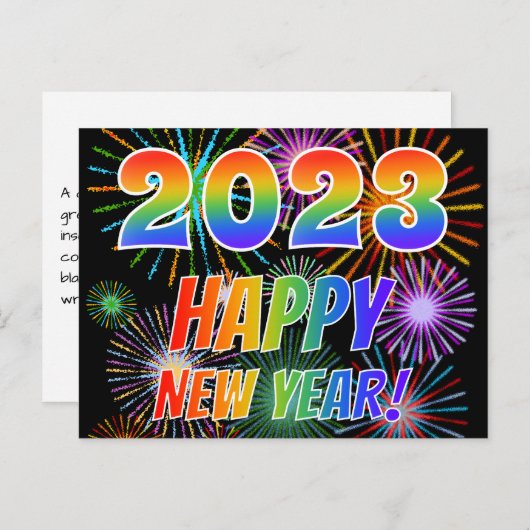 2023 HAPPY NIEUW JAAR!, kleurrijk Fireworks-patroo Briefkaart (Voorkant / Achterkant)