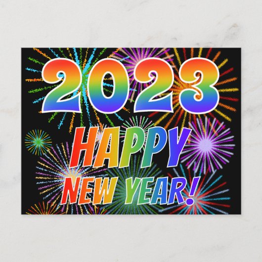 2023 HAPPY NIEUW JAAR!, kleurrijk Fireworks-patroo Briefkaart (Voorkant)