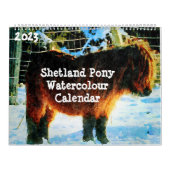 2023 Hardy Shetland Ponies Waterverf schilderkunst Kalender (Hoes)