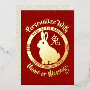 2023 jaar konijnenkaart folie feestdagenkaart