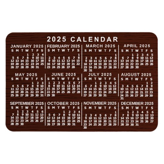 2023 Jaar Maandelijkse kalender Bruin Rood Eenvoud Magneet (Horizontaal)