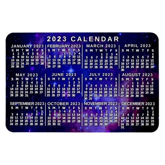 2023 Jaar Maandelijkse kalender Buitenspatie Magneet (Horizontaal)