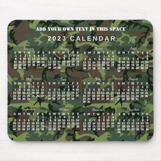 2023 Jaar Maandelijkse kalender Camouflage Groen Muismat (Voorkant)