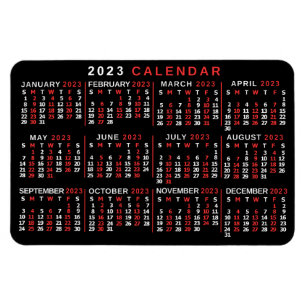 2023 jaar Maandelijkse kalender Classic Black Red  Magneet