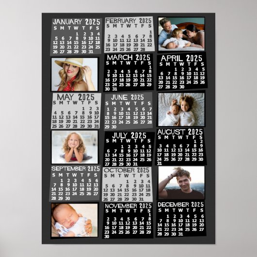 2023 Jaar Maandelijkse Kalender Foto Collage Mod Z Poster (Voorkant)