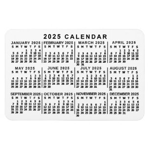 2023 Jaar Maandelijkse Kalender Klassieke Wit en Z Magneet