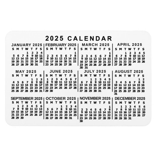 2023 Jaar Maandelijkse Kalender Klassieke Wit en Z Magneet (Horizontaal)