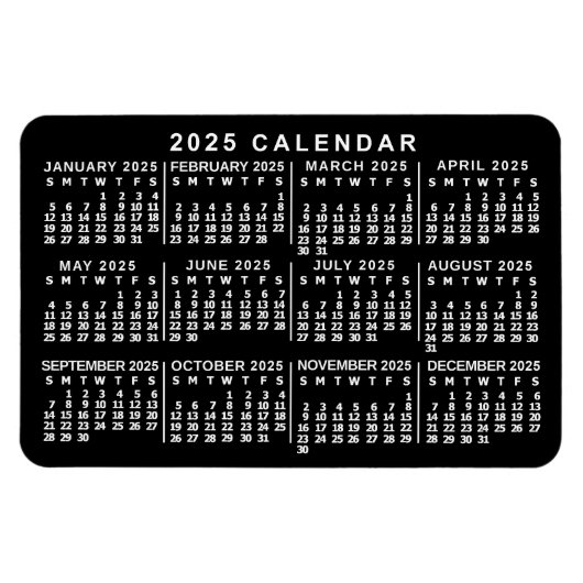 2023 jaar Maandelijkse kalender Klassieke zwart-wi Magneet (Horizontaal)