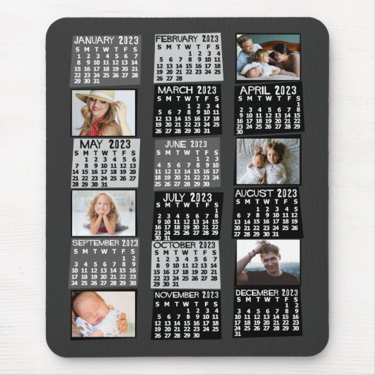 2023 jaar Maandelijkse kalender Mod Black Photo Co Muismat (Voorkant)