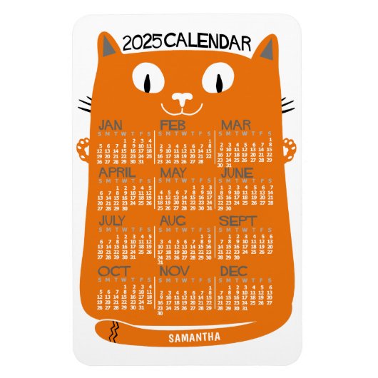 2023 Jaar Maandelijkse kalender Oranje Kat uit de  Magneet (Verticaal)