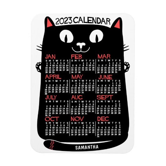 2023 Jaar Maandelijkse kalender Zwarte Kat uit het Magneet (Verticaal)