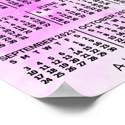 2023 Jaar Maandkalender Roze Aquarel 3 Foto Poster (Hoek)